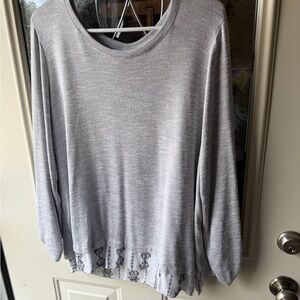 Style & Co. Light Gray Sweatshirt with Lace Trim